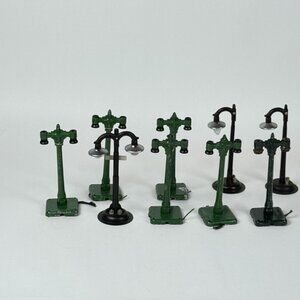 Vintage 9 Metal O Scale Train Damaged Lamp Posts Green Black Retro Train Scene